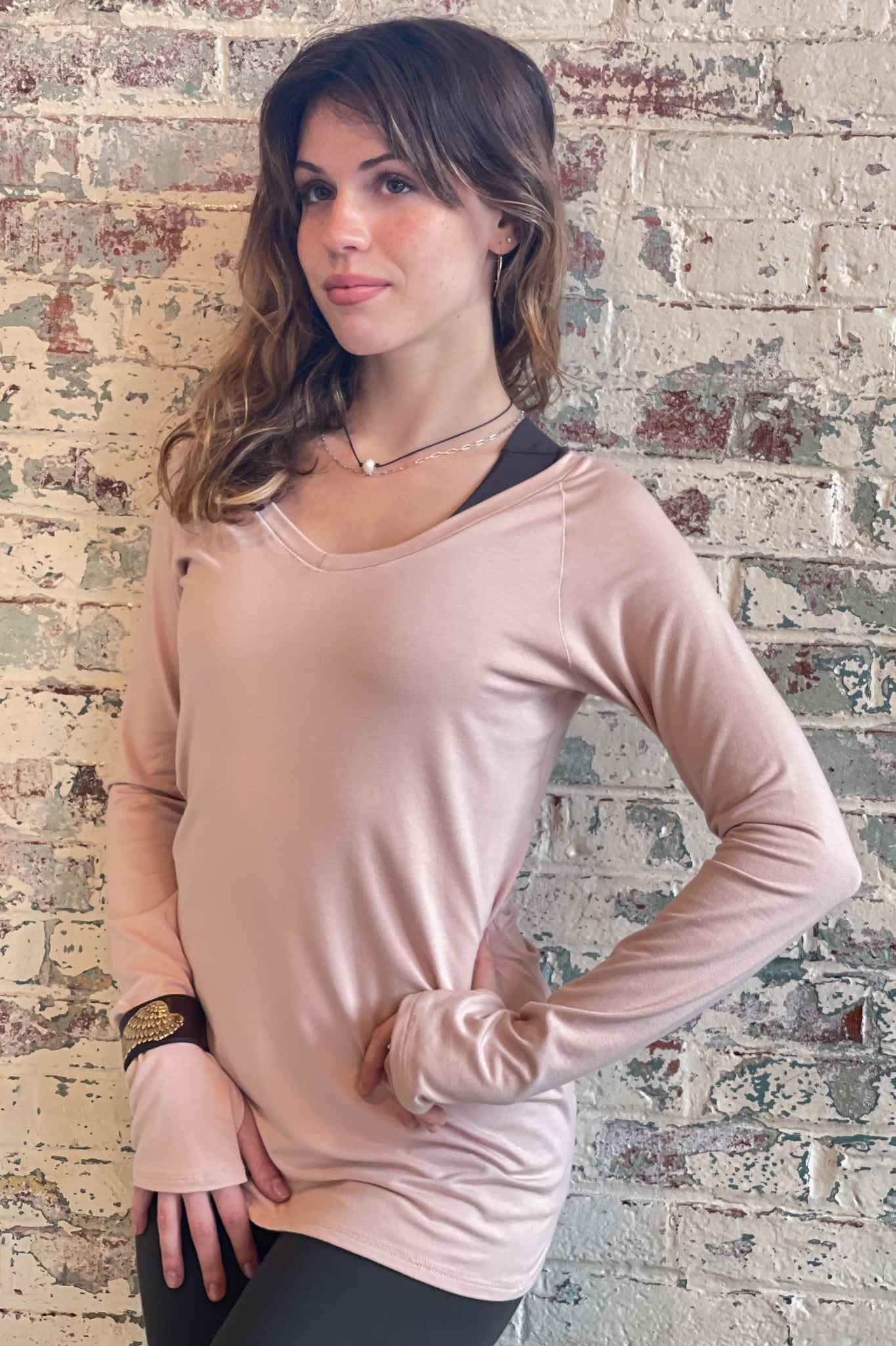 bamboo ballet vneck long sleeve top