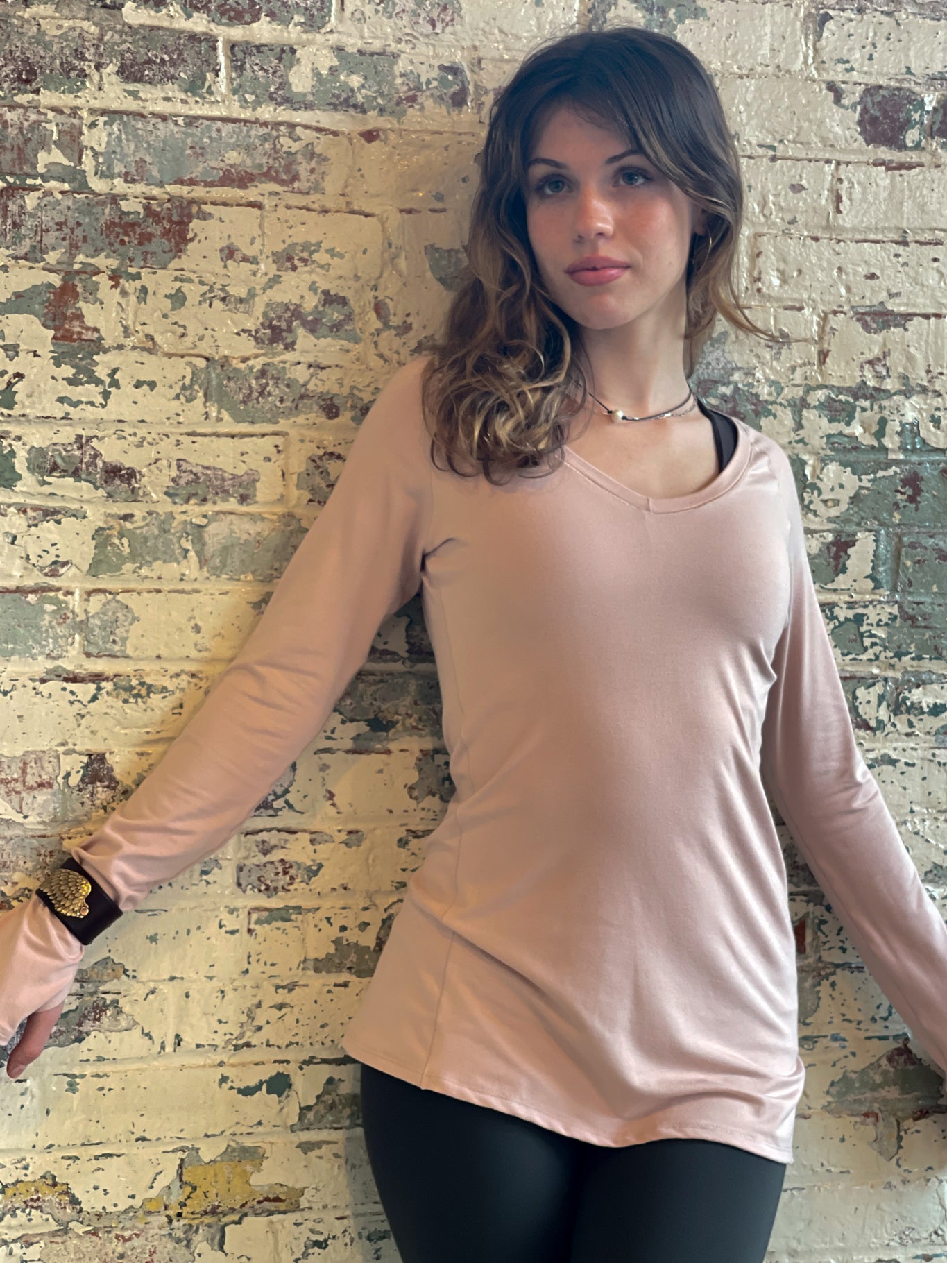 bamboo ballet vneck long sleeve top