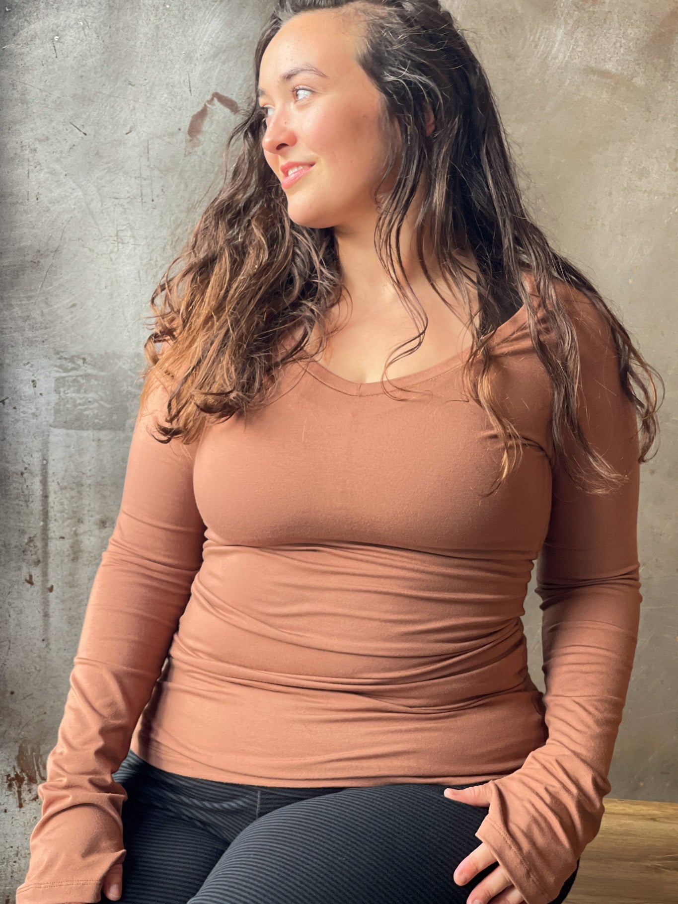 bamboo cedar vneck long sleeve top and subtle black base leggings