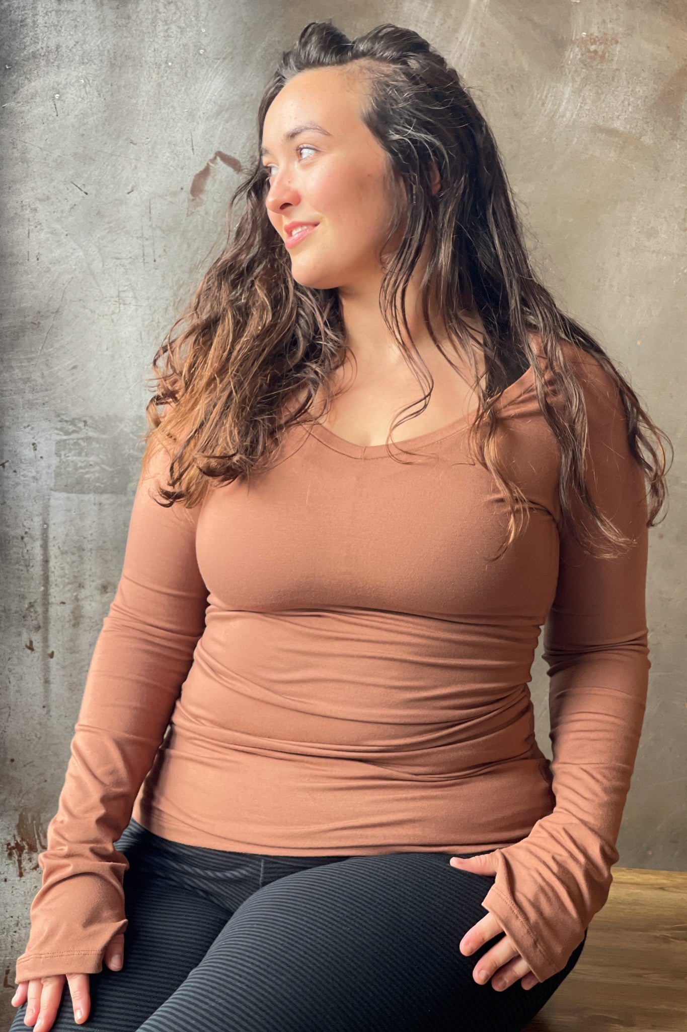bamboo cedar vneck long sleeve top and subtle black base leggings