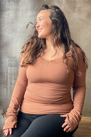 bamboo cedar vneck long sleeve top and base leggings in subtle black.