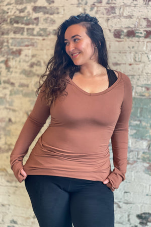 bamboo cedar vneck long sleeve top and subtle black base leggings