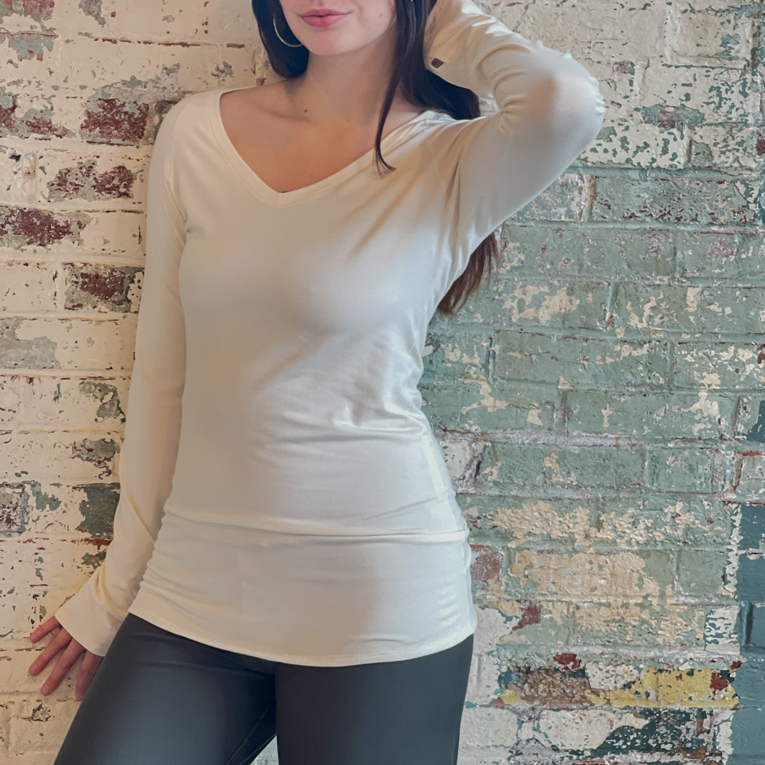 bamboo milk vneck long sleeve top