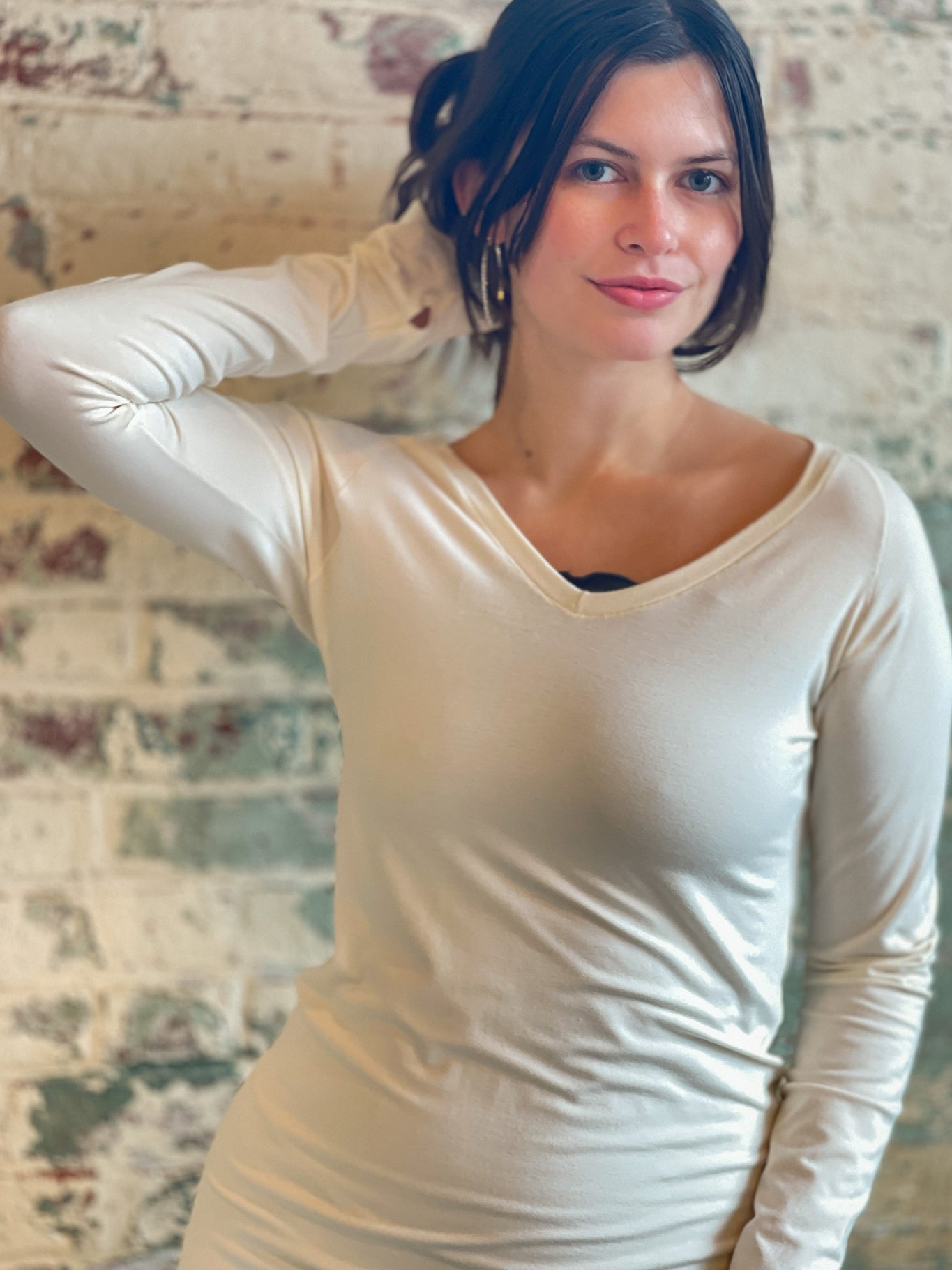 bamboo milk vneck long sleeve top 
