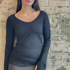 bamboo subtle black vneck longs leeve