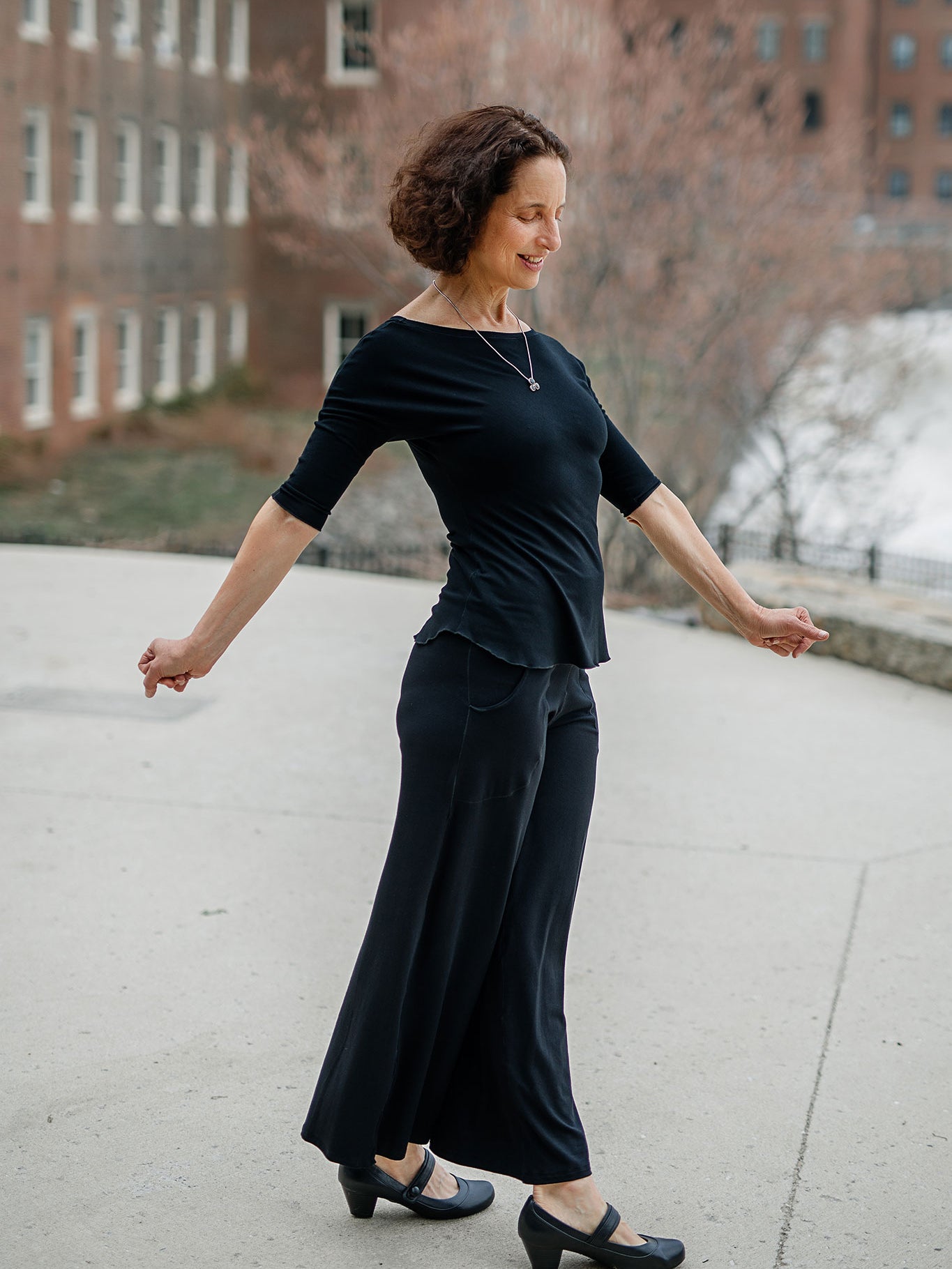 harlow wide leg pant in black styled with black rose top