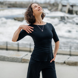 rose bias top in black worn with black harlow