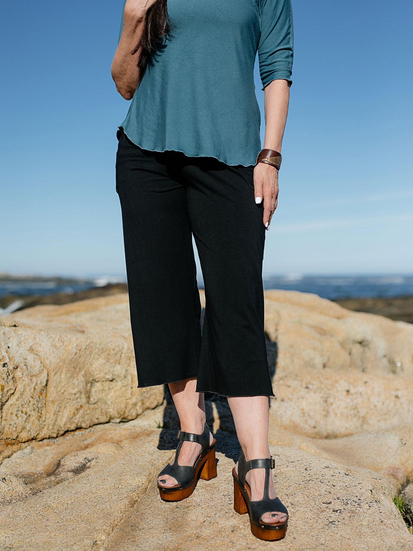 kick pant in black paired with ocean rose top