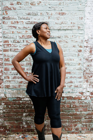 daisy tunic tank in black with black capri legging