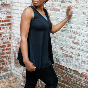 daisy tunic tank in black with black capri legging