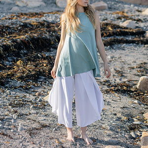 daisy tunic tank in glass worn backwards over white petal pant