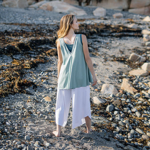 daisy tunic tank in glass worn backwards over white petal pant