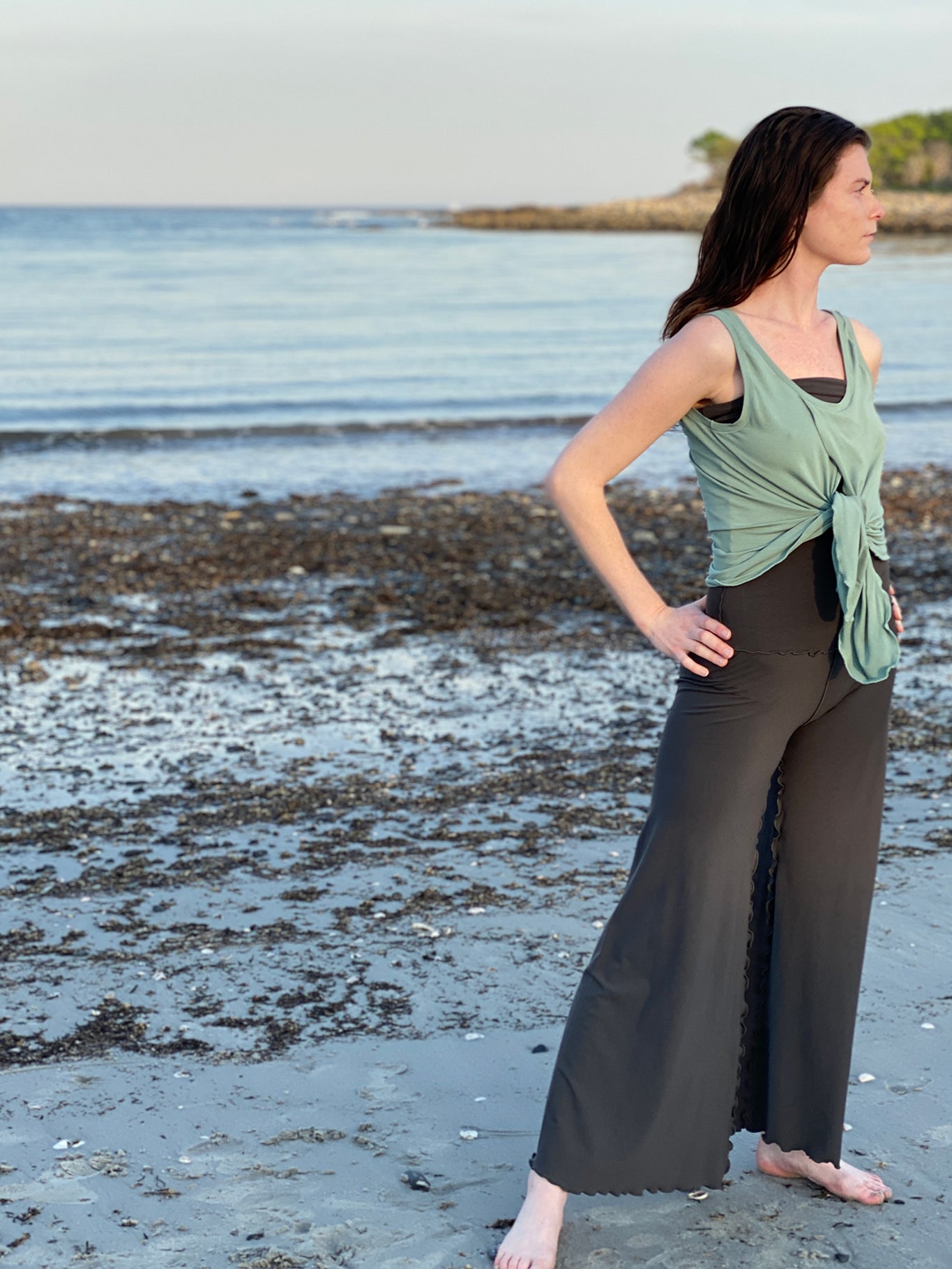 swirlsuit wide leg jumpsuit in ore with tulip tank in rain