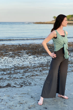swirlsuit wide leg jumpsuit in ore with tulip tank in rain