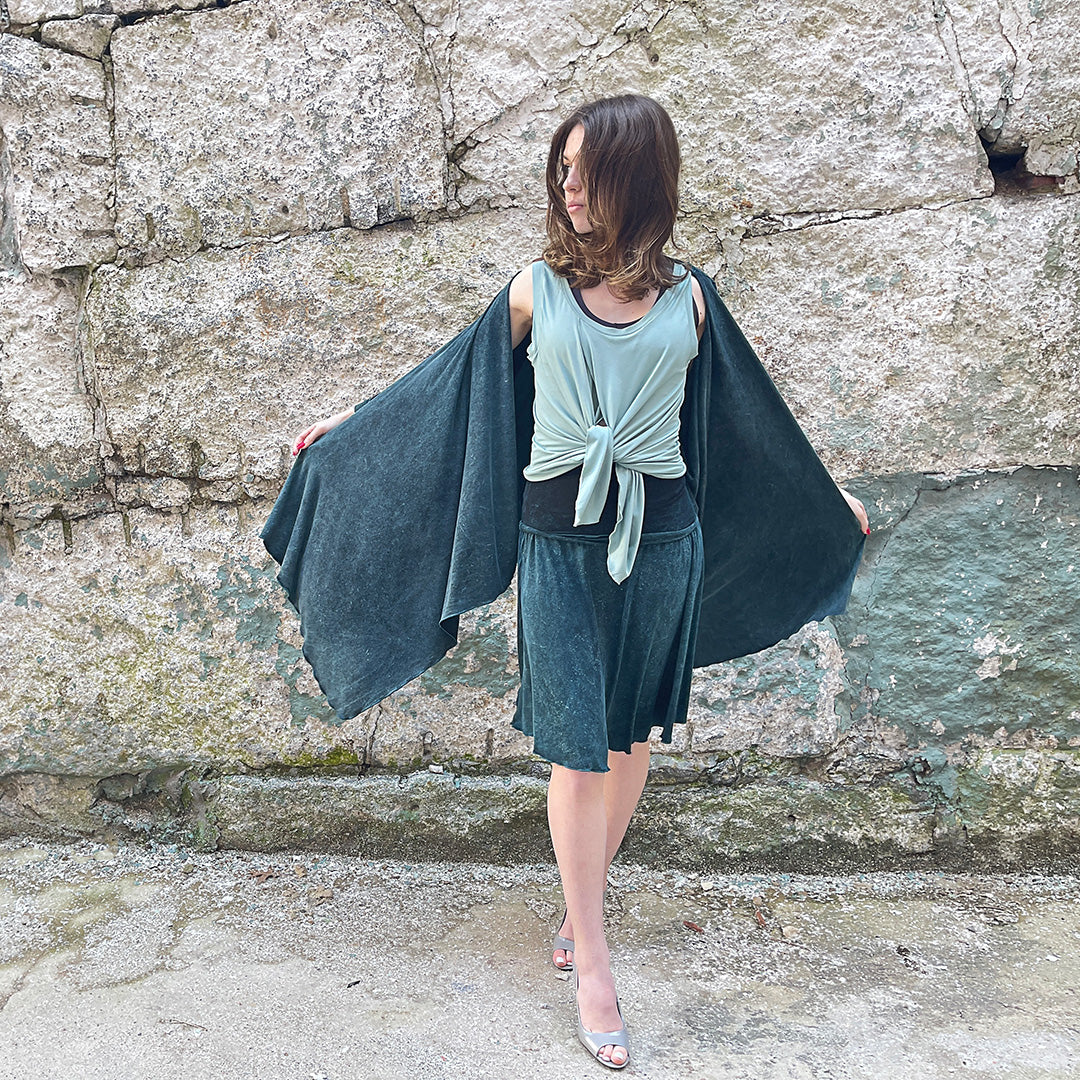 suger tulip tissue tank in glass worn tied in the front with blue mineral prima + flirt as a skirt