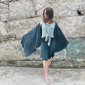 suger tulip tissue tank in glass worn tied in the front with blue mineral prima + flirt as a skirt