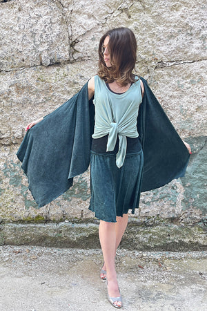 suger tulip tissue tank in glass worn tied in the front with blue mineral prima + flirt as a skirt