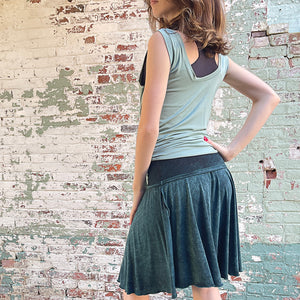 suger tulip tissue tank in glass worn tied in the front with blue mineral flirt worn as a skirt