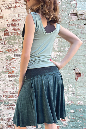 suger tulip tissue tank in glass worn tied in the front with blue mineral flirt worn as a skirt