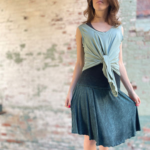 suger tulip tissue tank in glass worn tied in the front with blue mineral flirt worn as a skirt