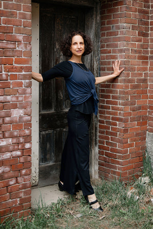 tulip tissue tank in navy styled with black rose + black harlow