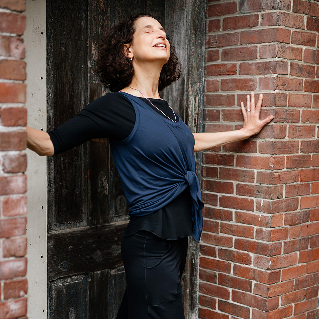 suger® tulip tank in navy paired with black rose + black harlow