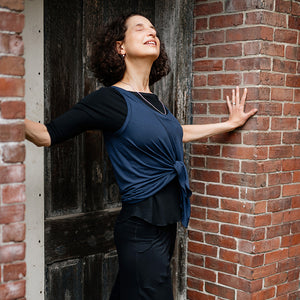 suger® tulip tank in navy paired with black rose + black harlow
