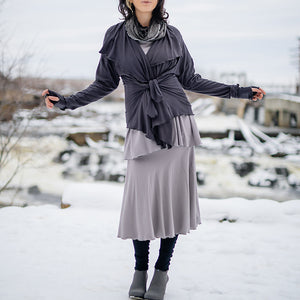 river jacket in carbon with lady flirt as a skirt in moon