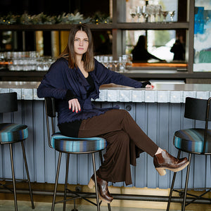 harlow elegant convertible wide leg pant in peat with river jacket in midnight