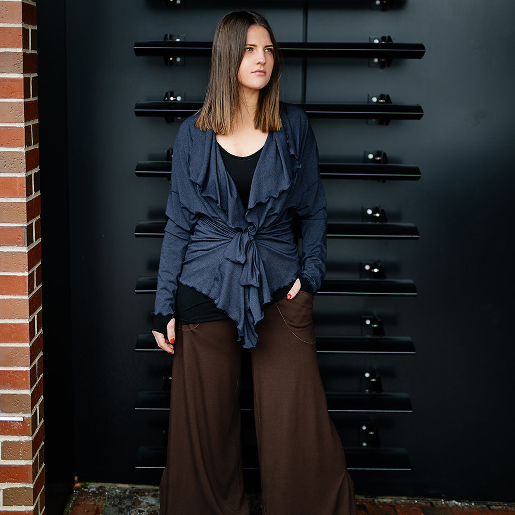 river jacket in midnight with vital top in black and harlow pant in espresso
