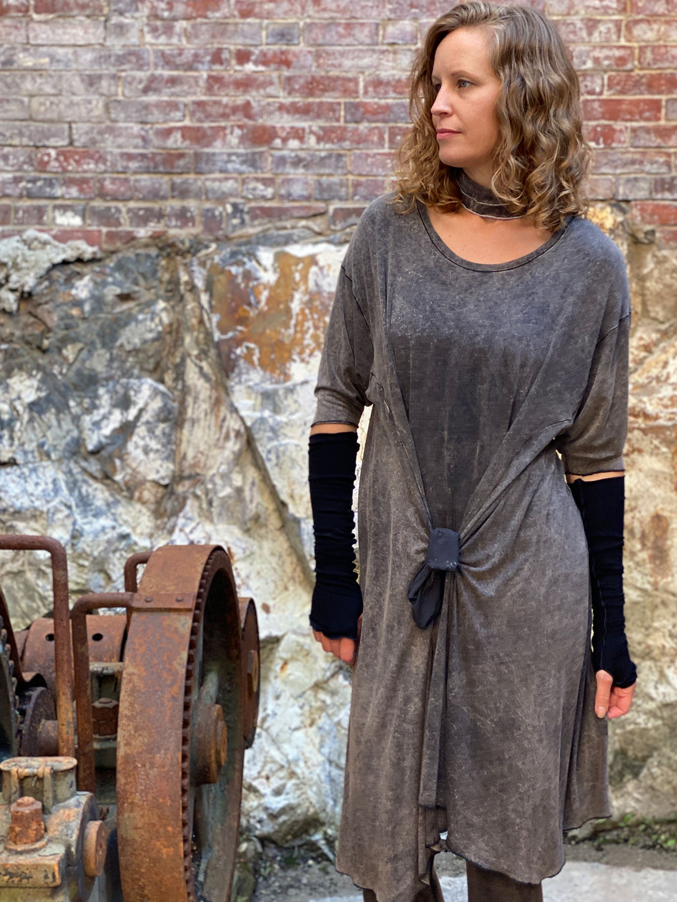 tide dress in mineral + black opera sleeves