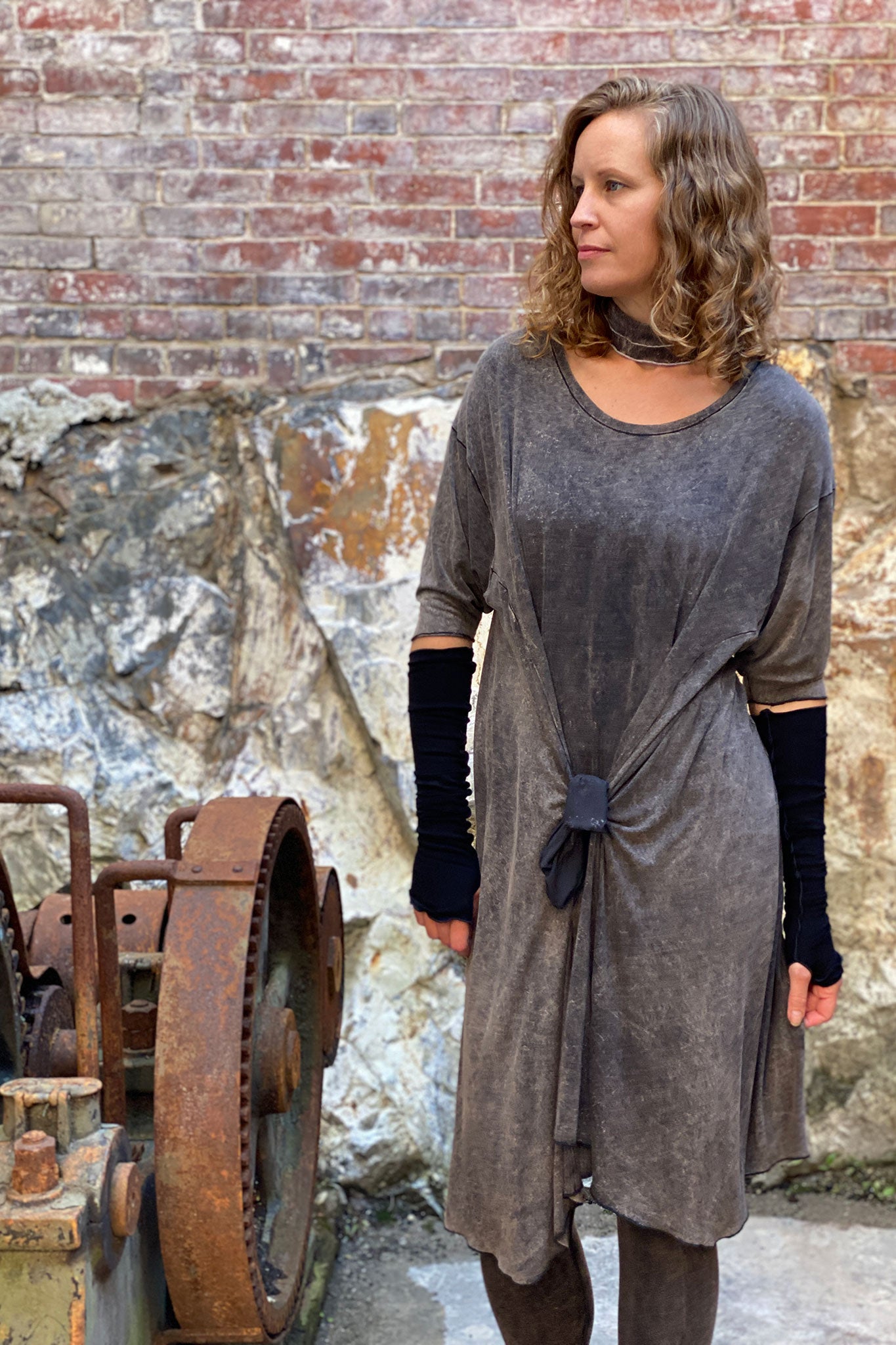 tide dress in mineral + black opera sleeves
