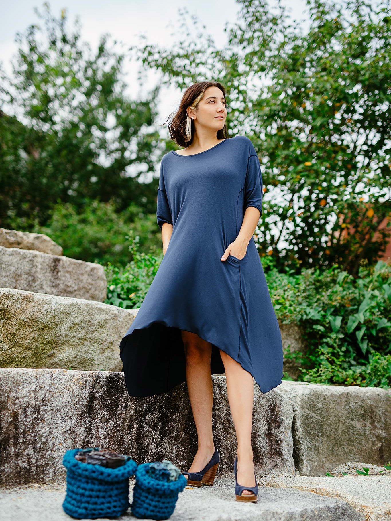 tide dress in navy + blue blend basket for charity