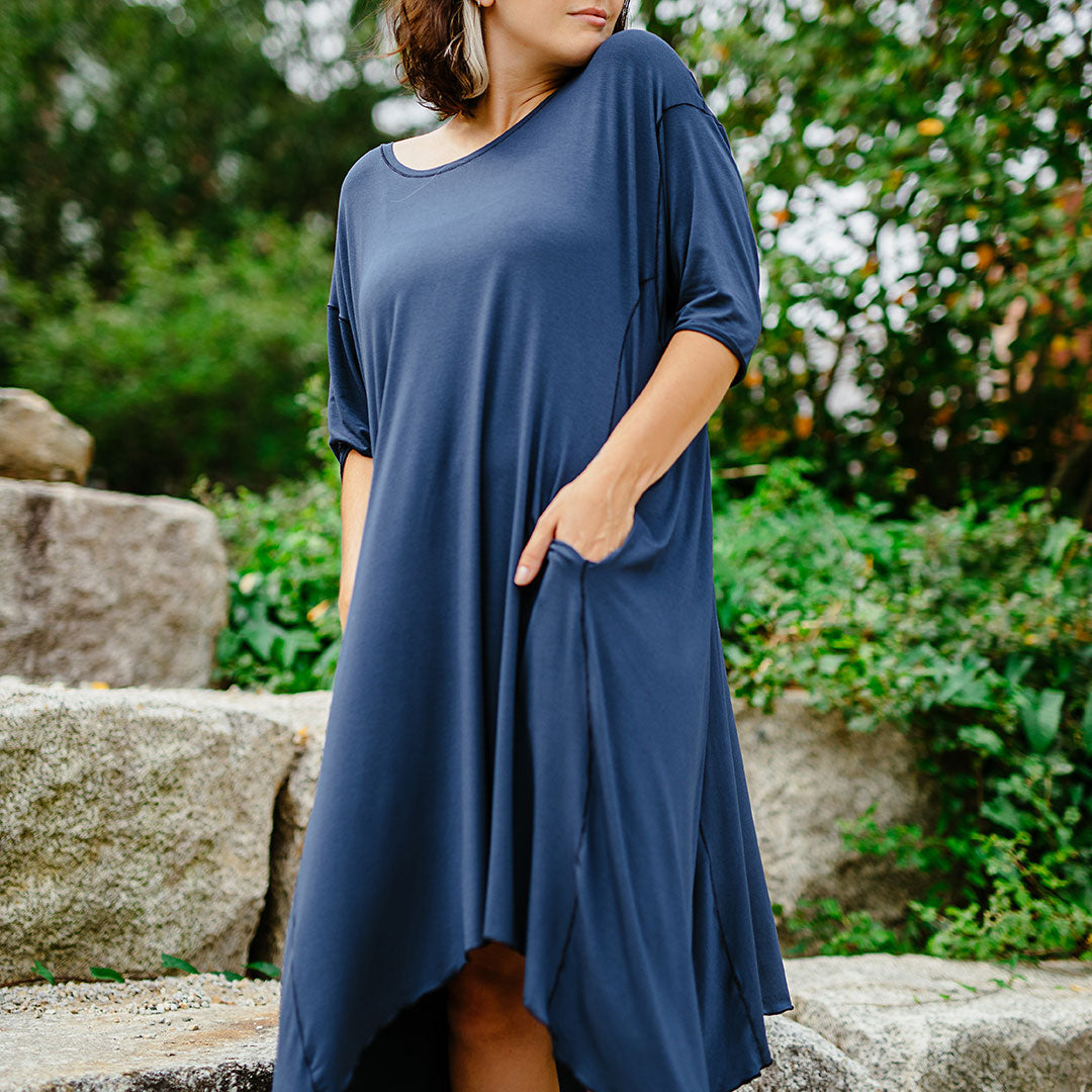 tide dress in navy wears wonderfully on all body sizes
