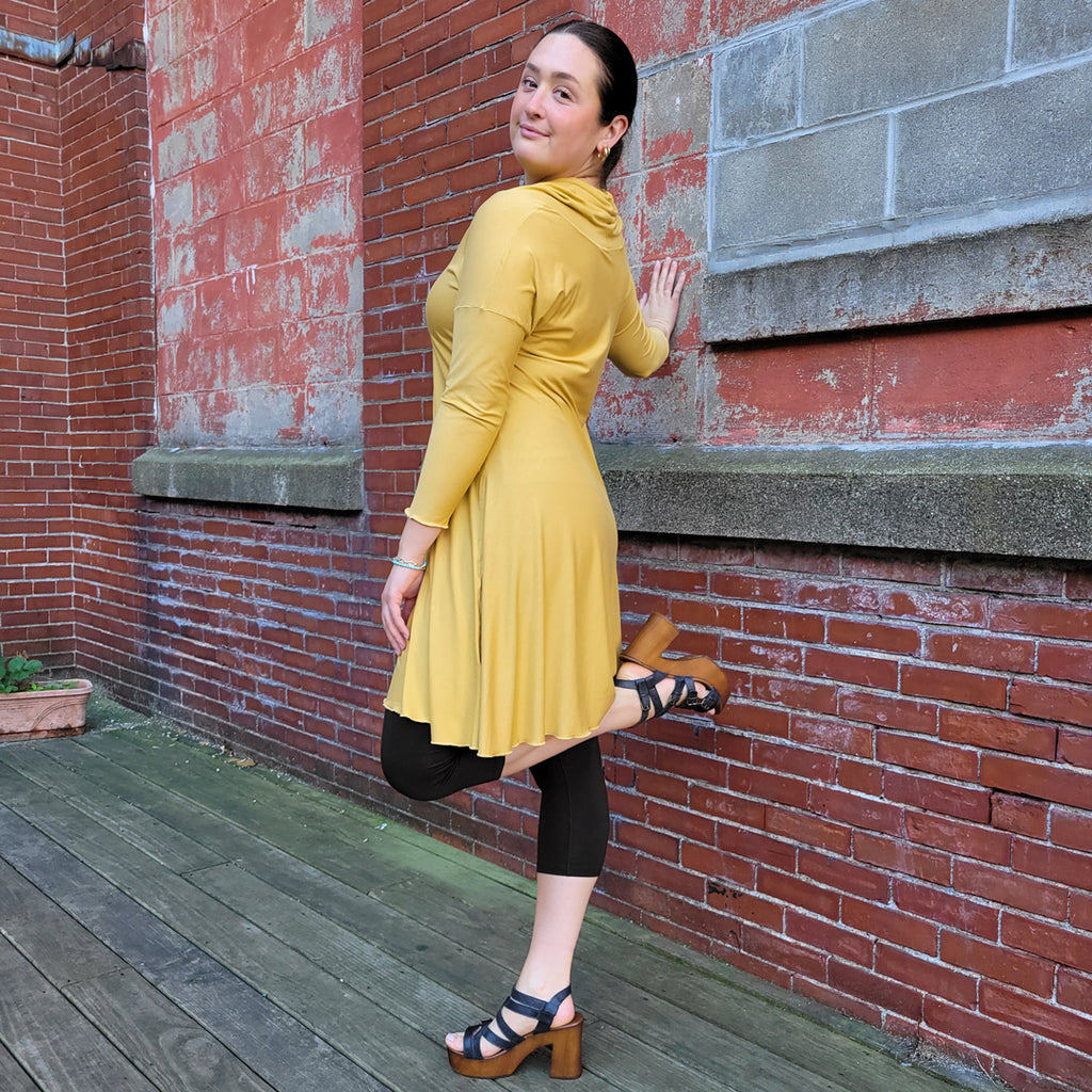gale cowl neck tunic dress in amber