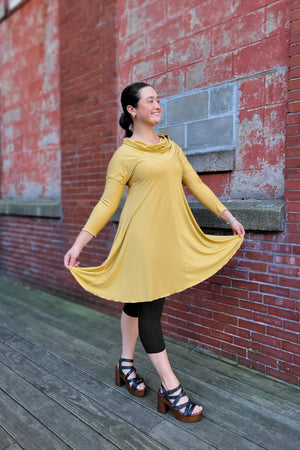 gale cowl neck tunic dress in amber