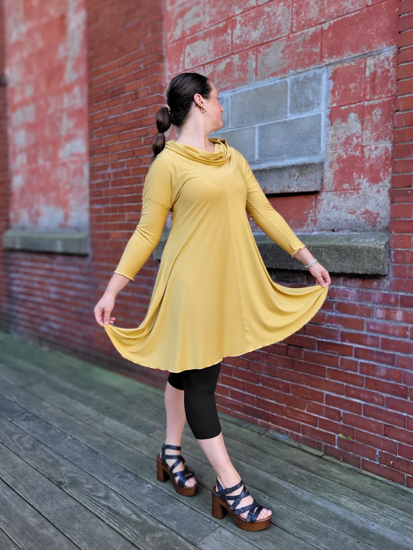 gale cowl neck dress in amber