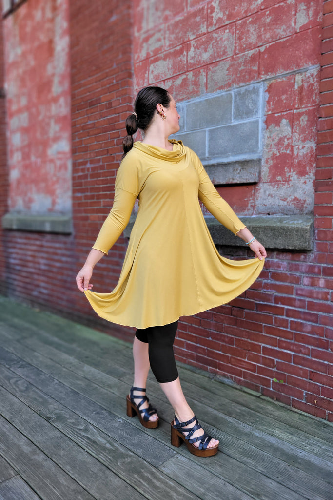 gale cowl neck dress in amber