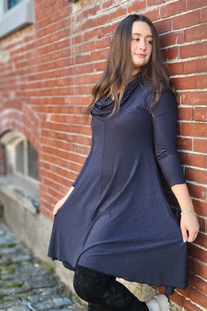 gale cowl neck tunic dress in midnight
