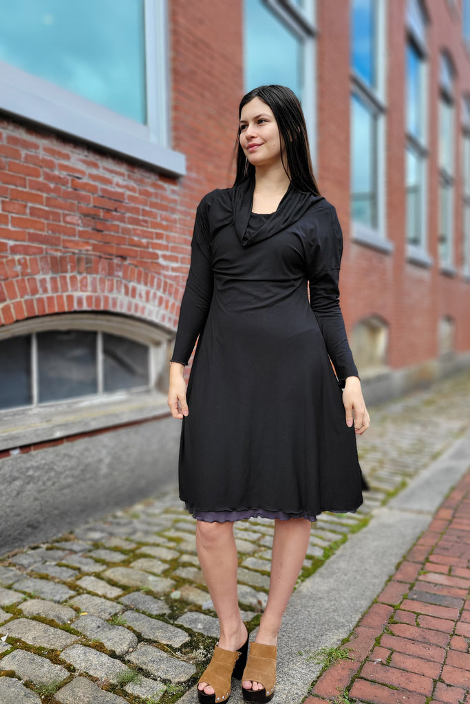 gale cowl neck tunic dress in tissue black