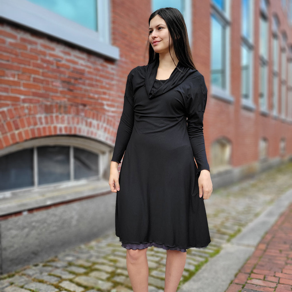 suger® gale cowl neck tunic dress in tissue black 