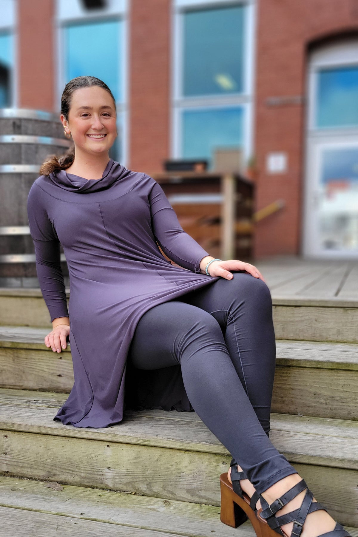 gale cowl neck dress in tissue carbon