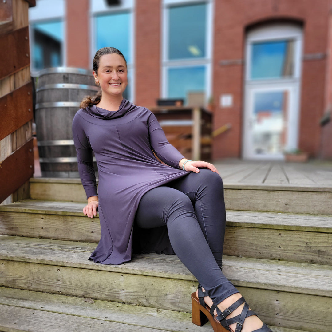 gale cowl tunic dress in tissue carbon