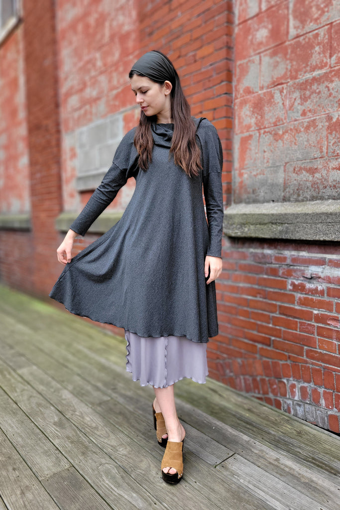 gale cowl neck tunic dress in tissue charcoal