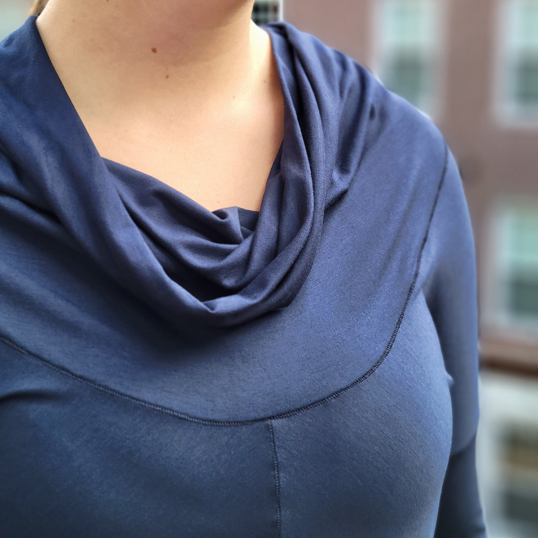 gale cowl neck tunic dress in tissue navy