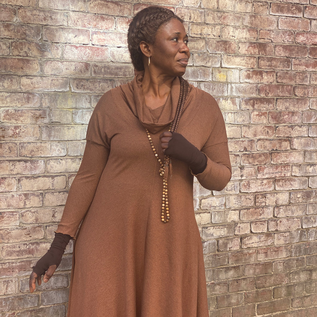 suger® gale cowl neck tunic dress in almond