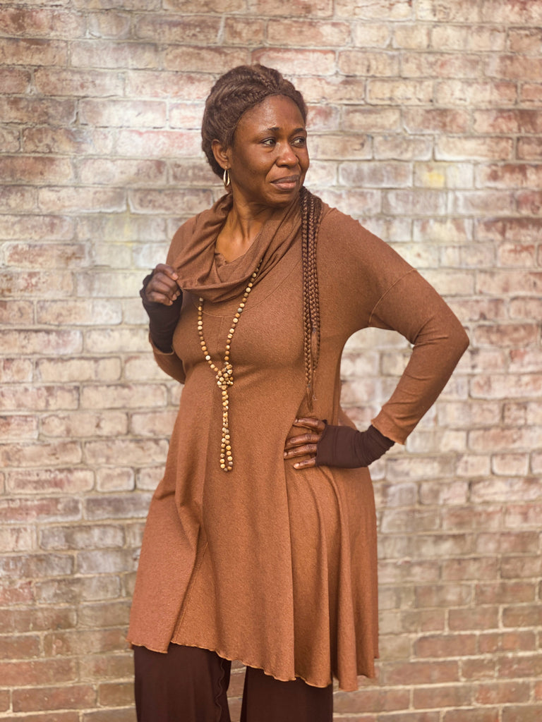 gale cowl tunic dress in almond