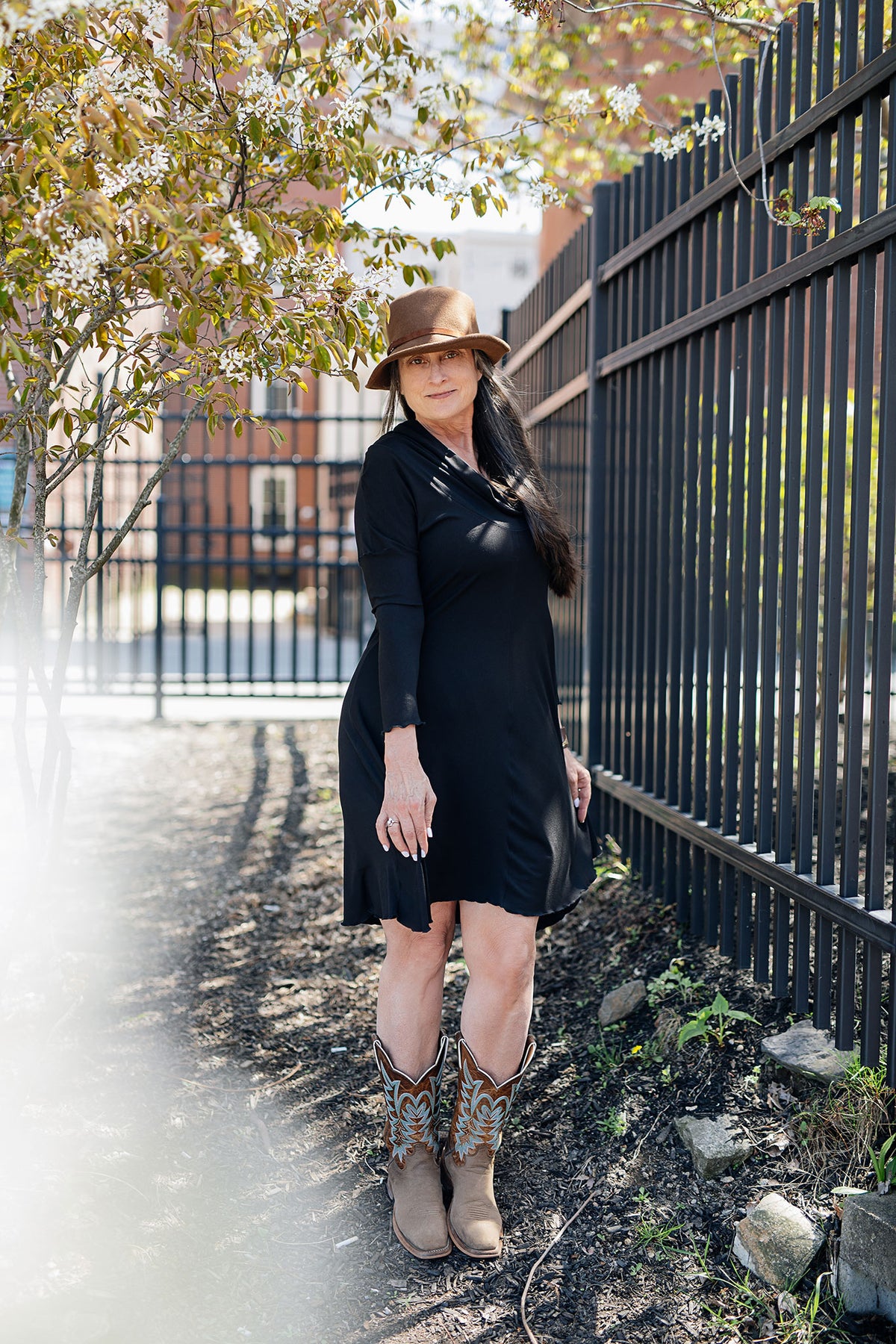 suger® gale cowl neck tunic dress in black 
