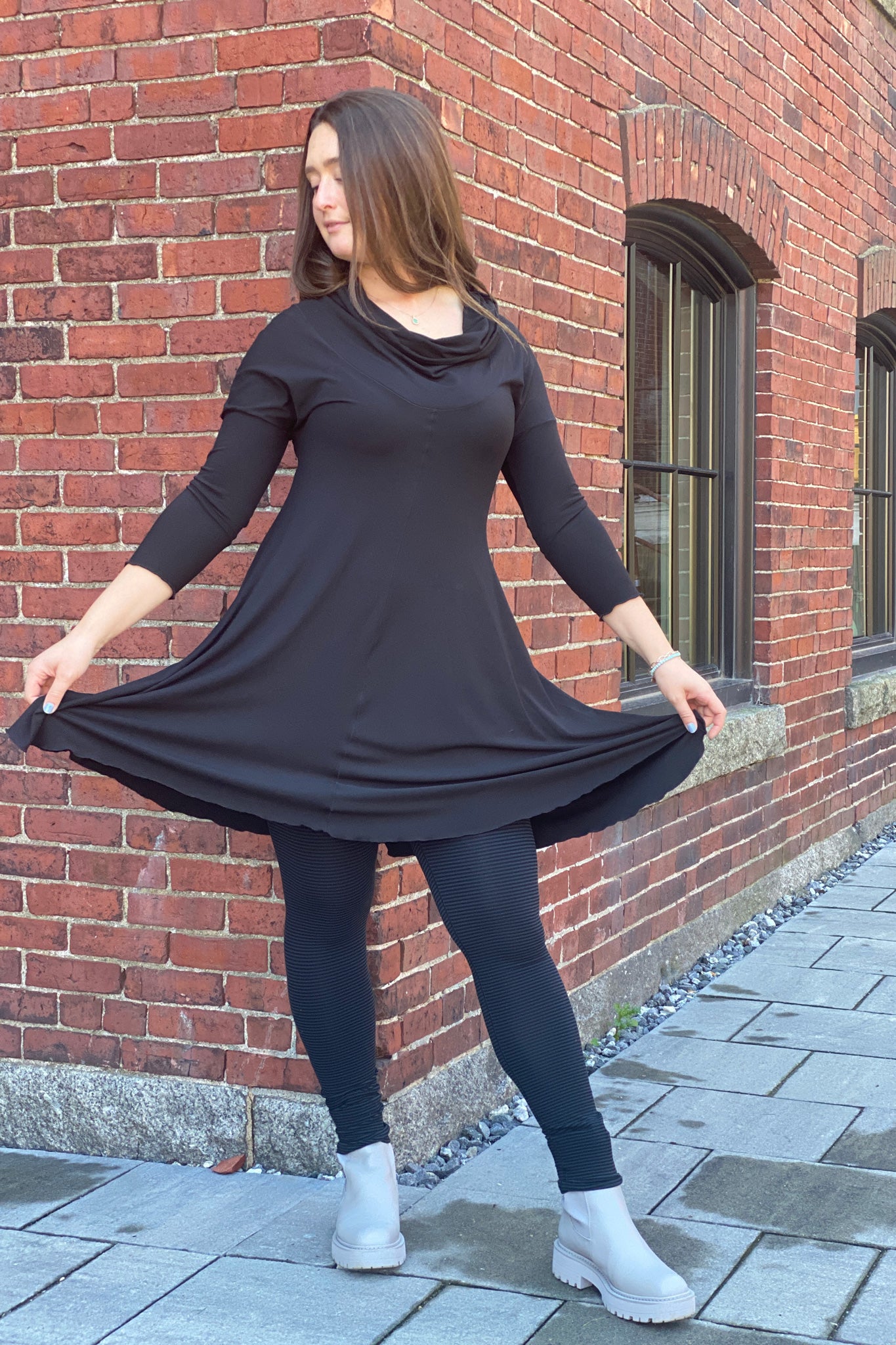 capri base in subtle black styled with tissue black gale