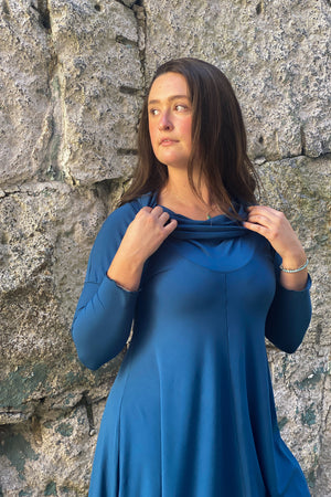 gale cowl neck tunic dress in tissue lake